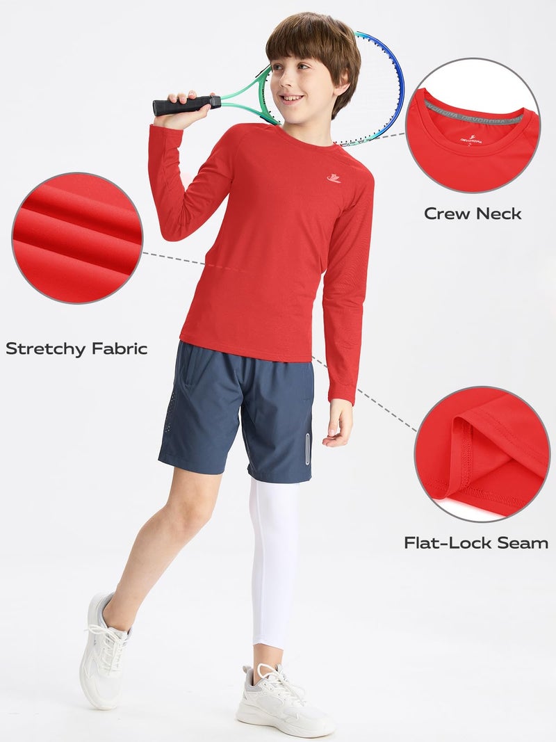 DEVOROPA Youth Boys Compression Shirt Long Sleeve Football Baseball Undershirt Quick Dry Sports Baselayer Red XL - Image 5